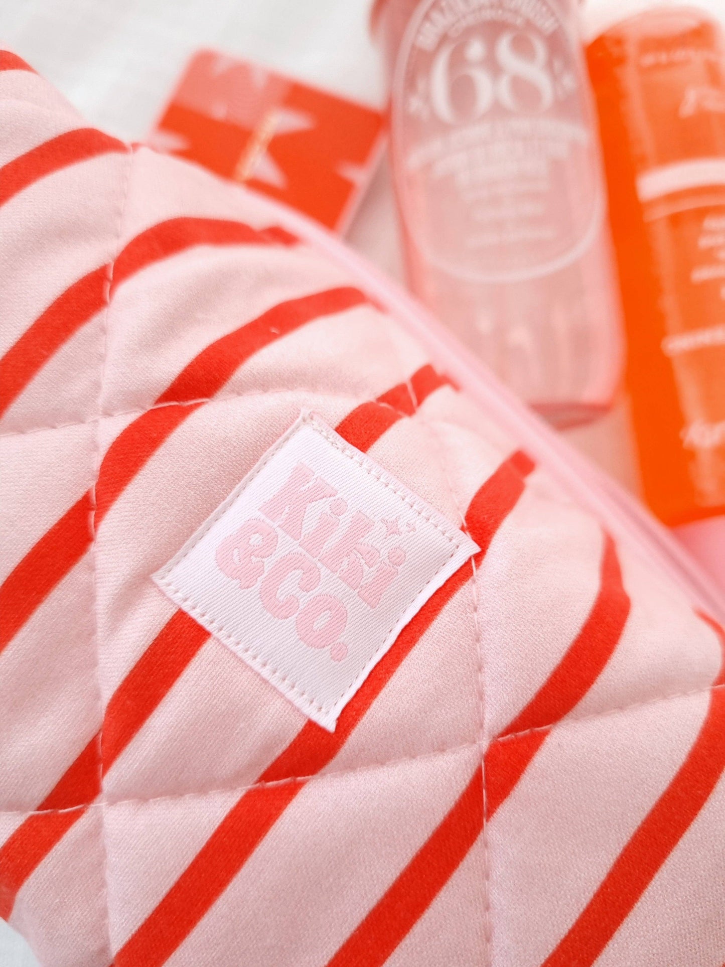 Quilted Makeup Bag- Pink/Red Stripe