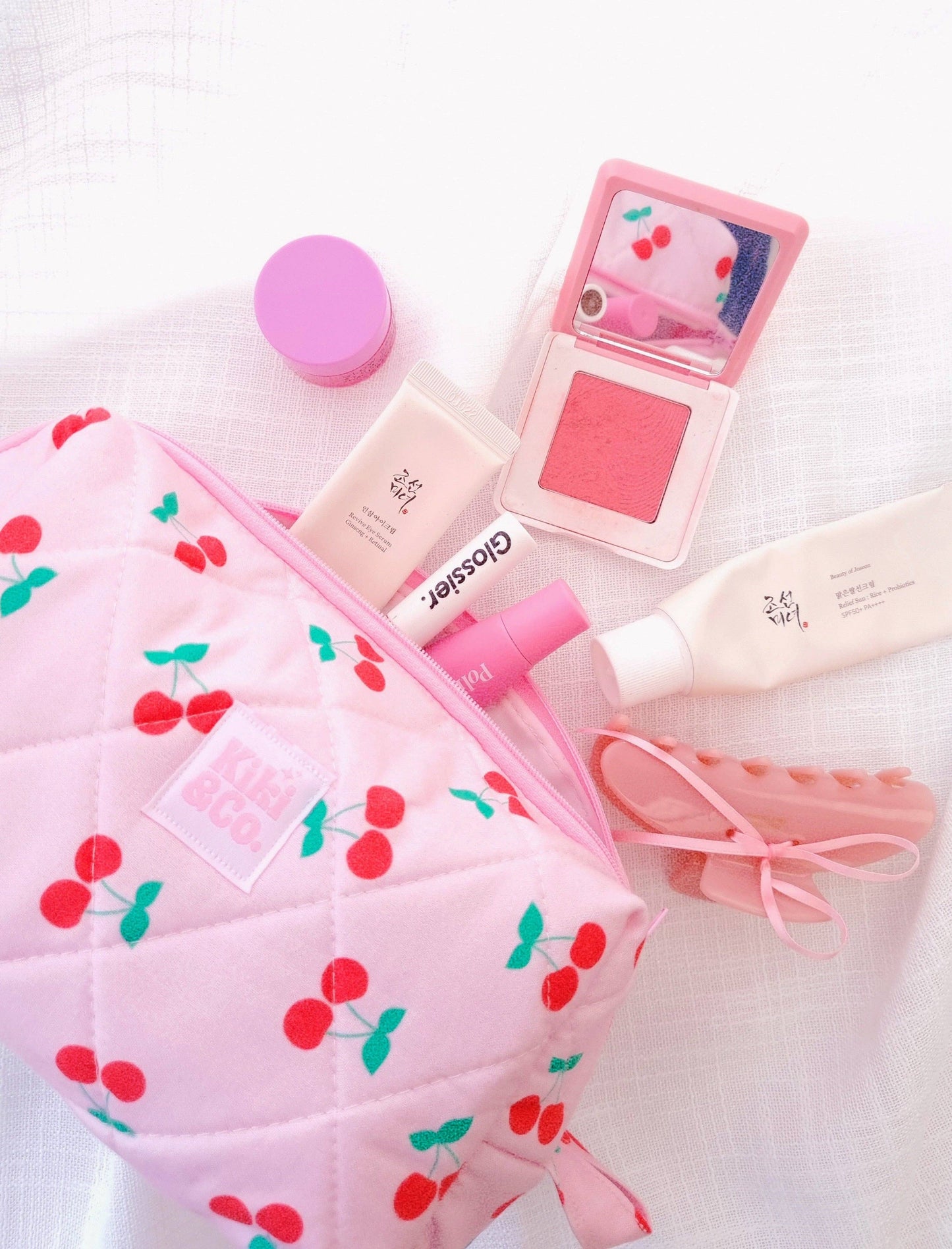 Quilted Makeup Bag- Cherry