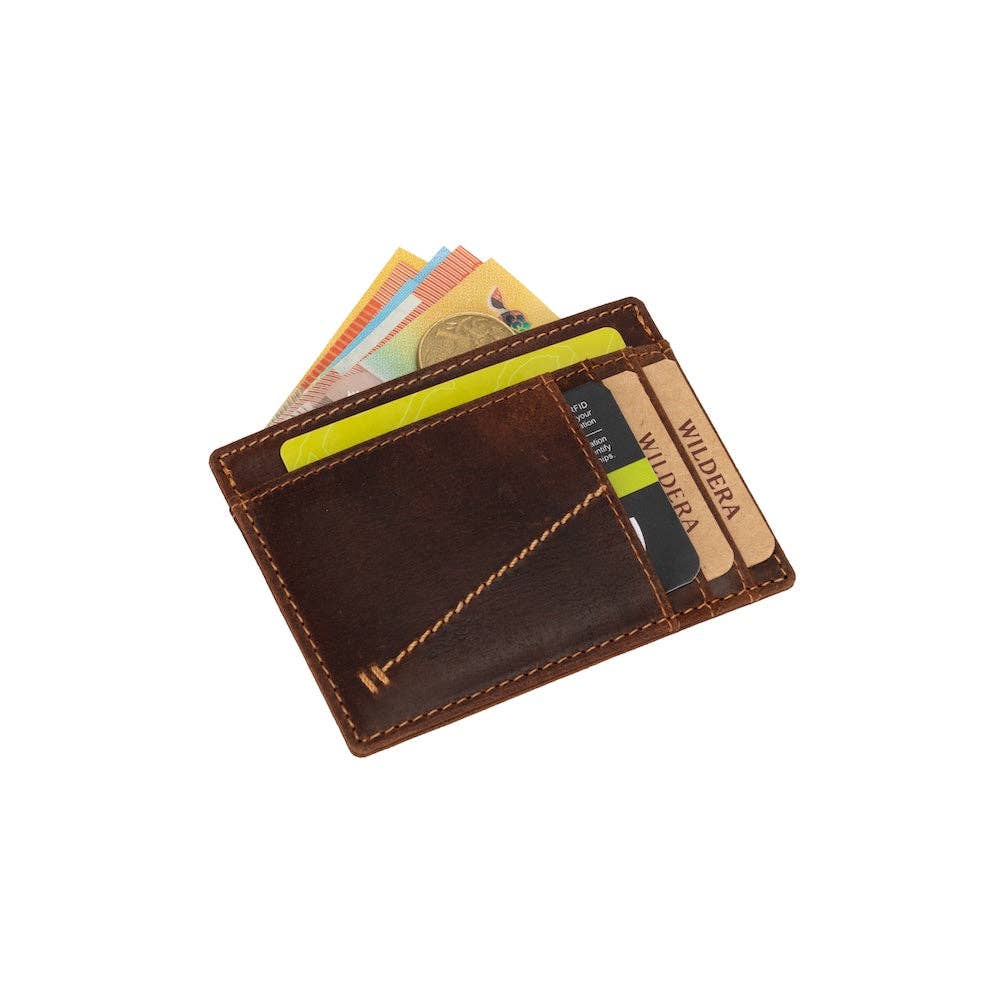 Wildera Leather “Trail” Card Holder – Slim Sandel RFID Leather Wallet for Men & Women