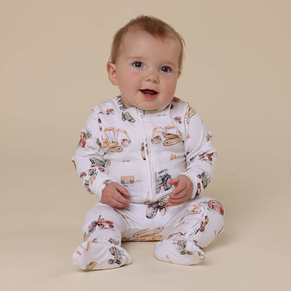 Diggers & Tractors Organic Snuggle Sleepsuit Zip Footie