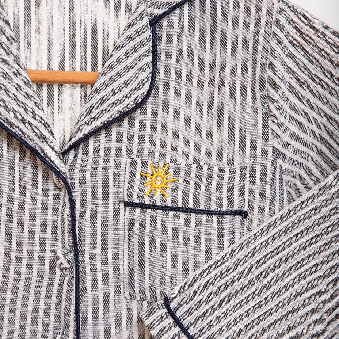 Spencer Classic Handmade Black and White Linen Striped Kids Pyjama Set