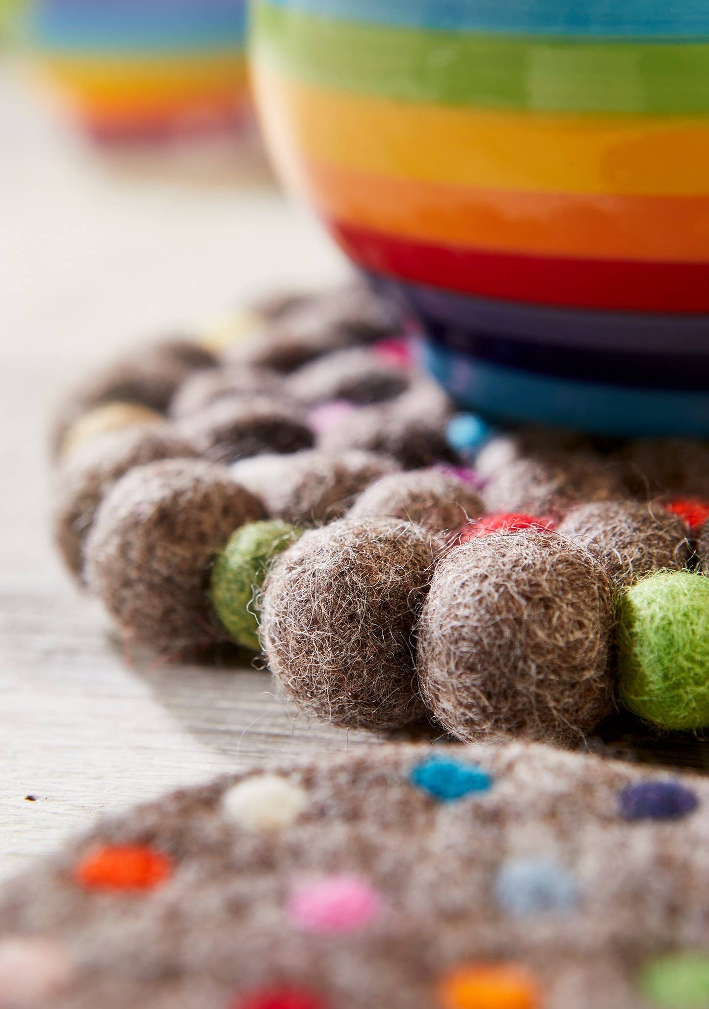 Felt Ball Trivet, Rainbow Ball Decoration
