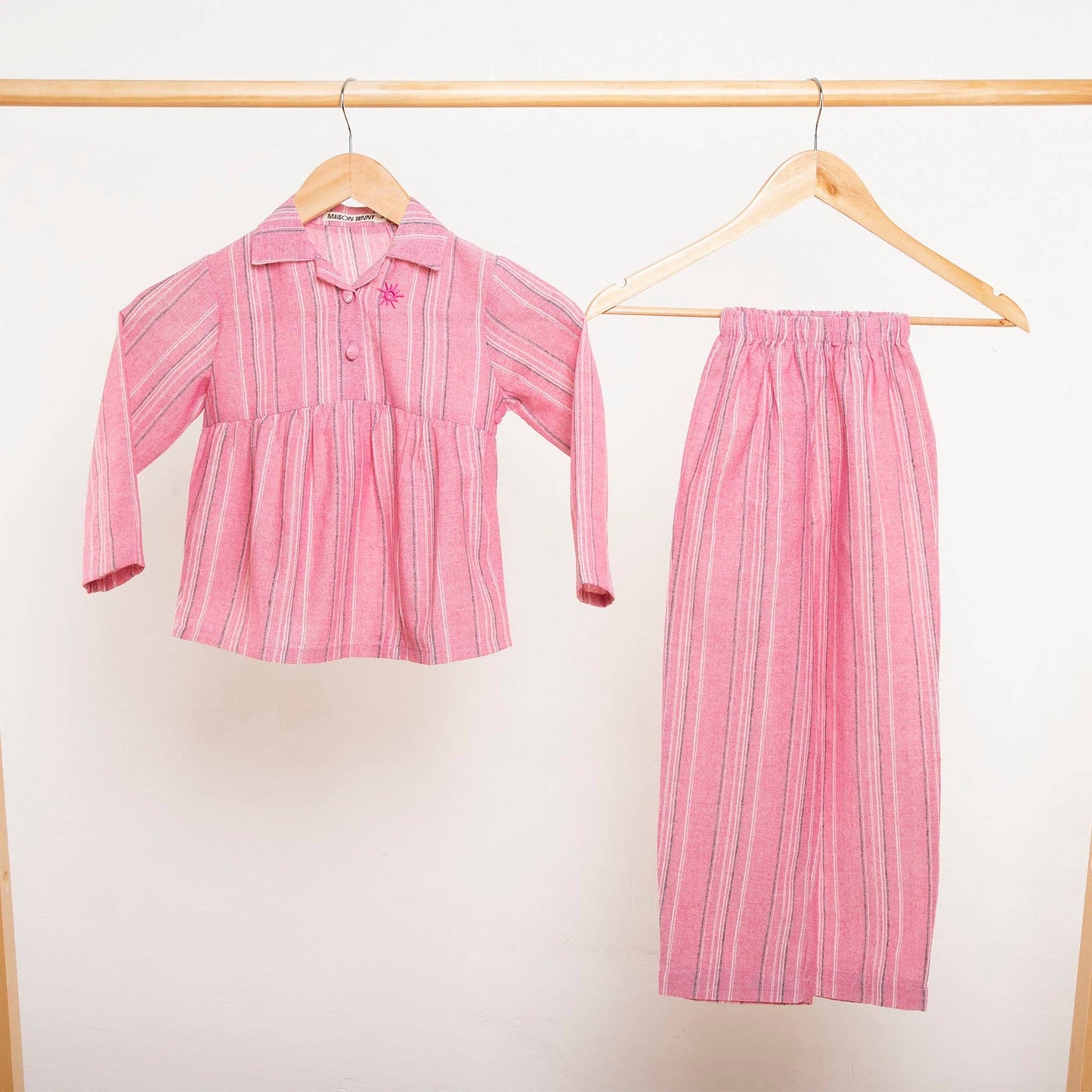 Blake Classic Pink Linen Striped Kids Pyjama Set