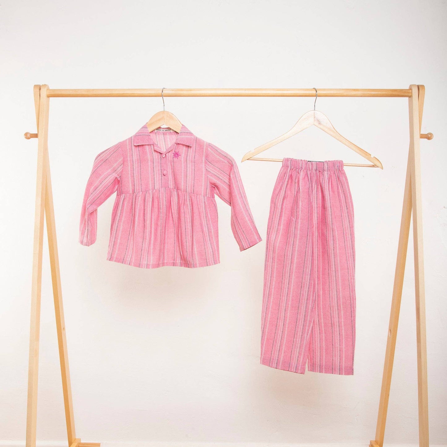 Blake Classic Pink Linen Striped Kids Pyjama Set