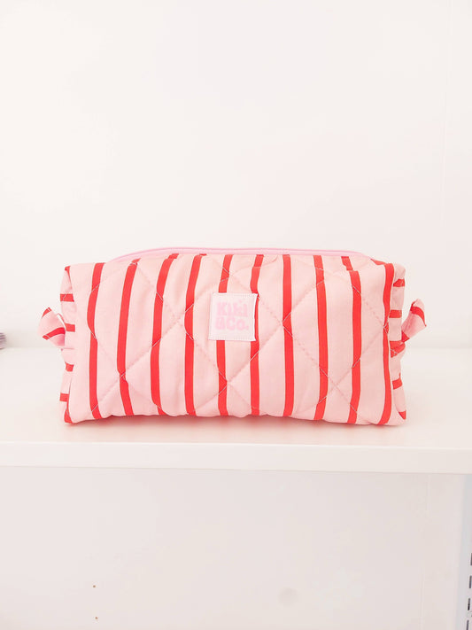 Quilted Makeup Bag- Pink/Red Stripe