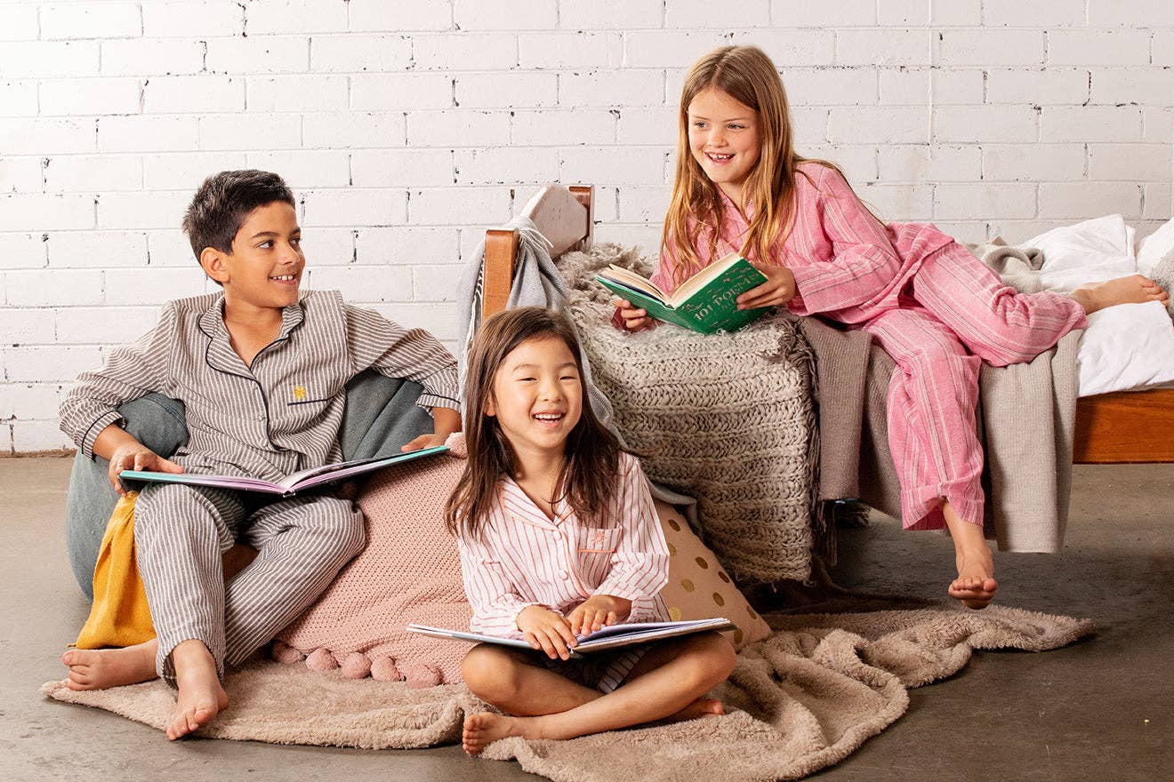 Blake Classic Pink Linen Striped Kids Pyjama Set