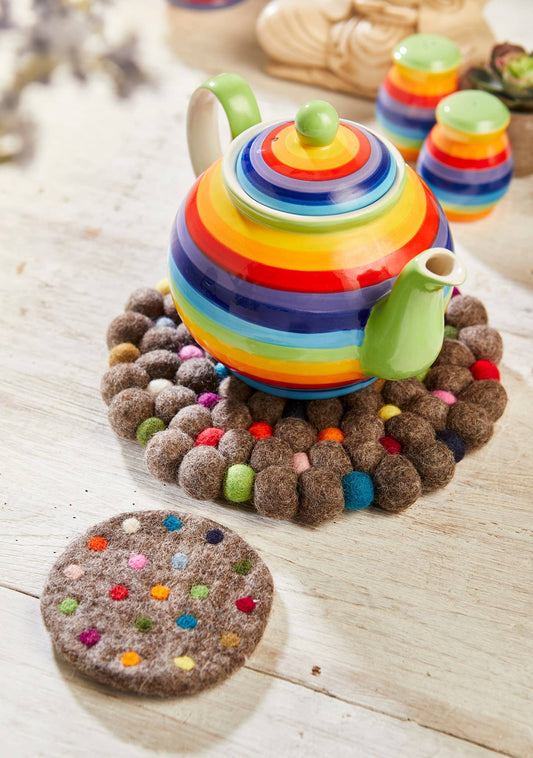 Felt Ball Trivet, Rainbow Ball Decoration