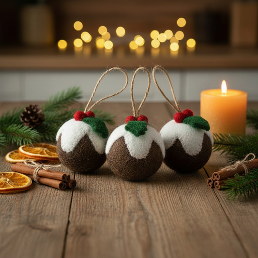 Handmade Felt Christmas Pudding Baubles Hanging Decoration