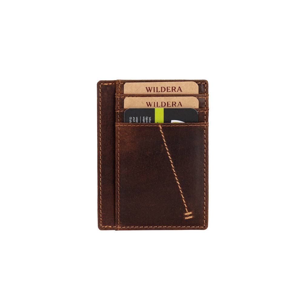 Wildera Leather “Trail” Card Holder – Slim Sandel RFID Leather Wallet for Men & Women