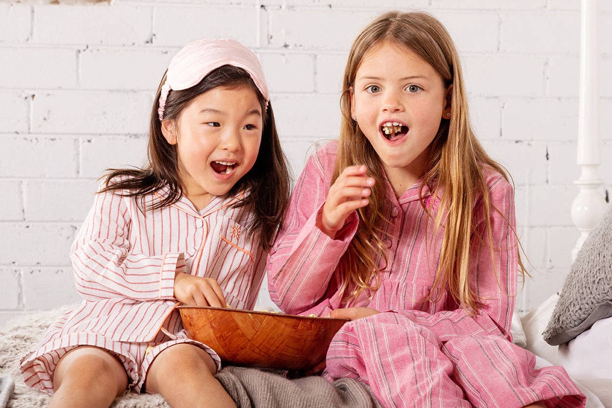 Blake Classic Pink Linen Striped Kids Pyjama Set