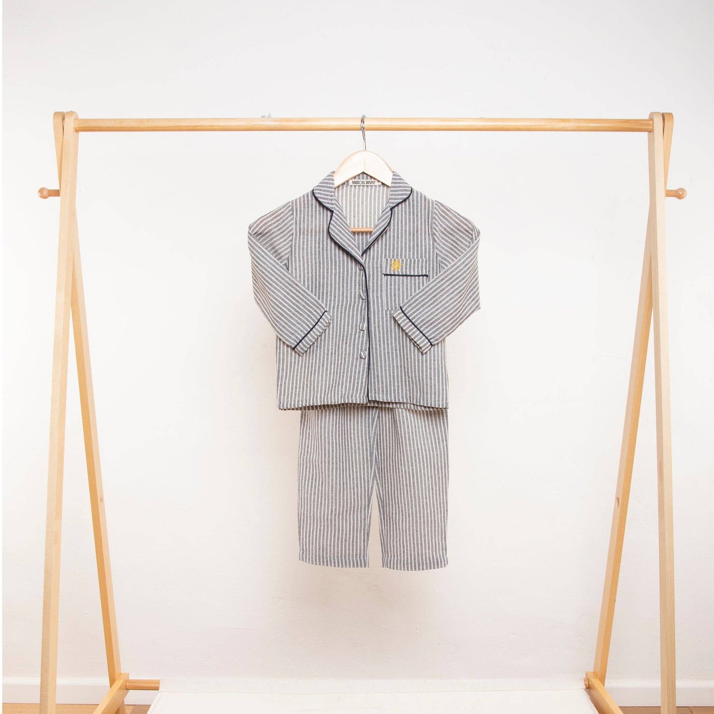 Spencer Classic Handmade Black and White Linen Striped Kids Pyjama Set