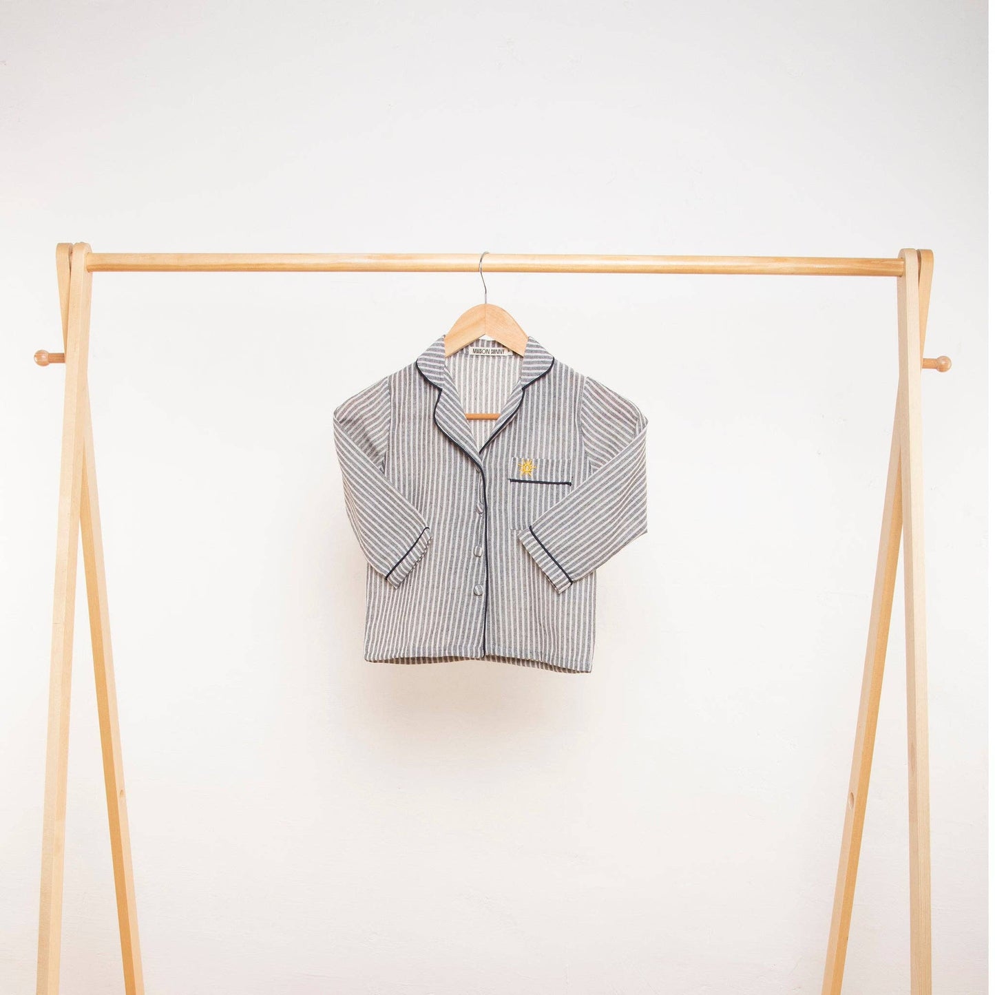 Spencer Classic Handmade Black and White Linen Striped Kids Pyjama Set