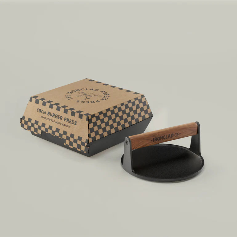 The Burger Press by Ironclad Co. Handcrafted 18cm Cast Iron Burger Smash