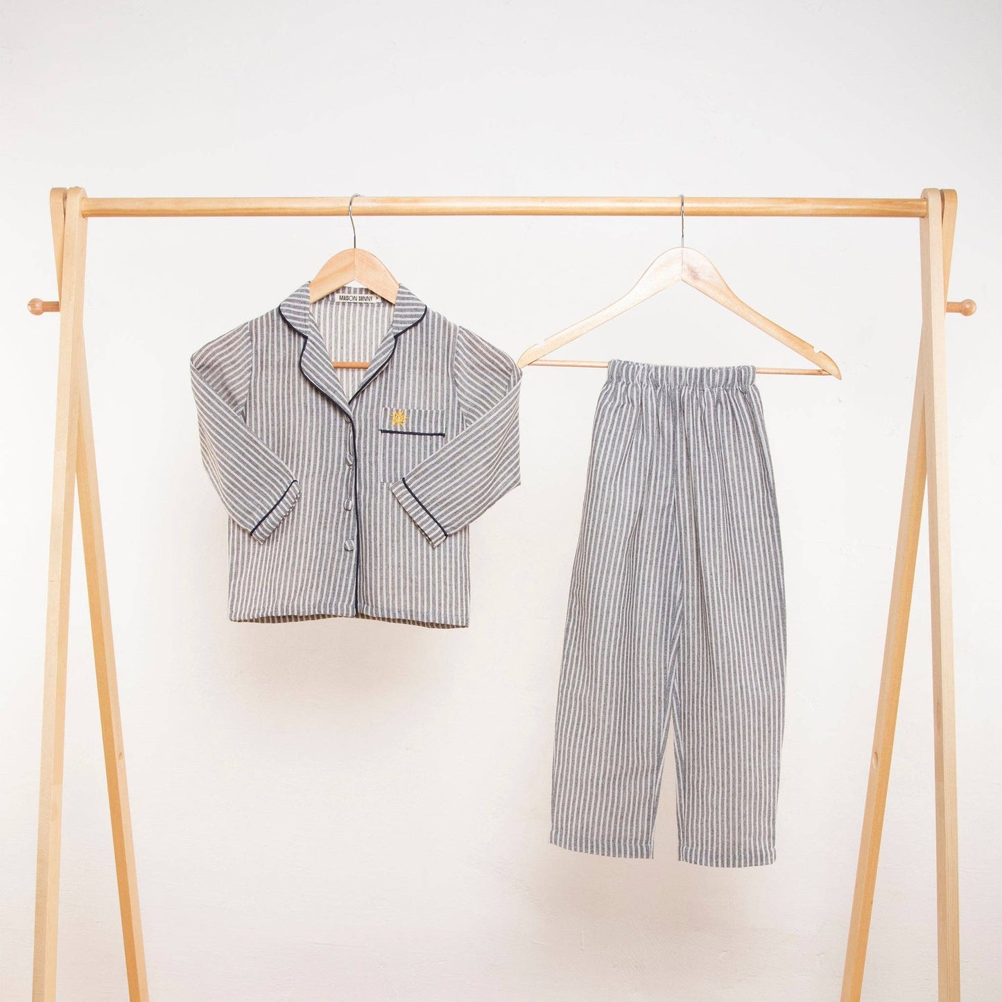 Spencer Classic Handmade Black and White Linen Striped Kids Pyjama Set