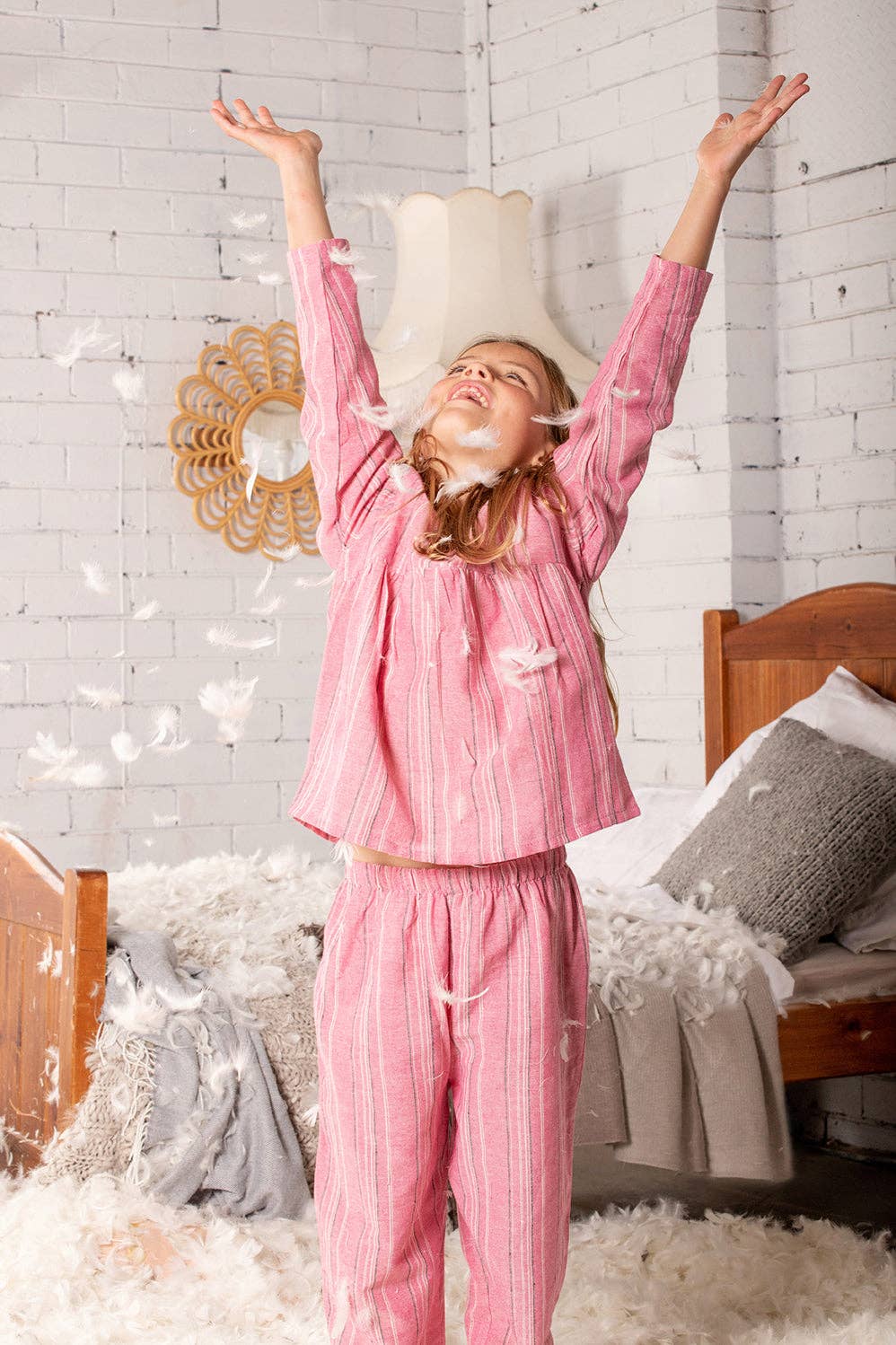 Blake Classic Pink Linen Striped Kids Pyjama Set