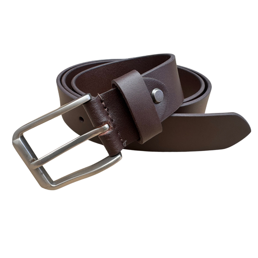 Leather Belt Brown with Sliver Buckle 35mm
