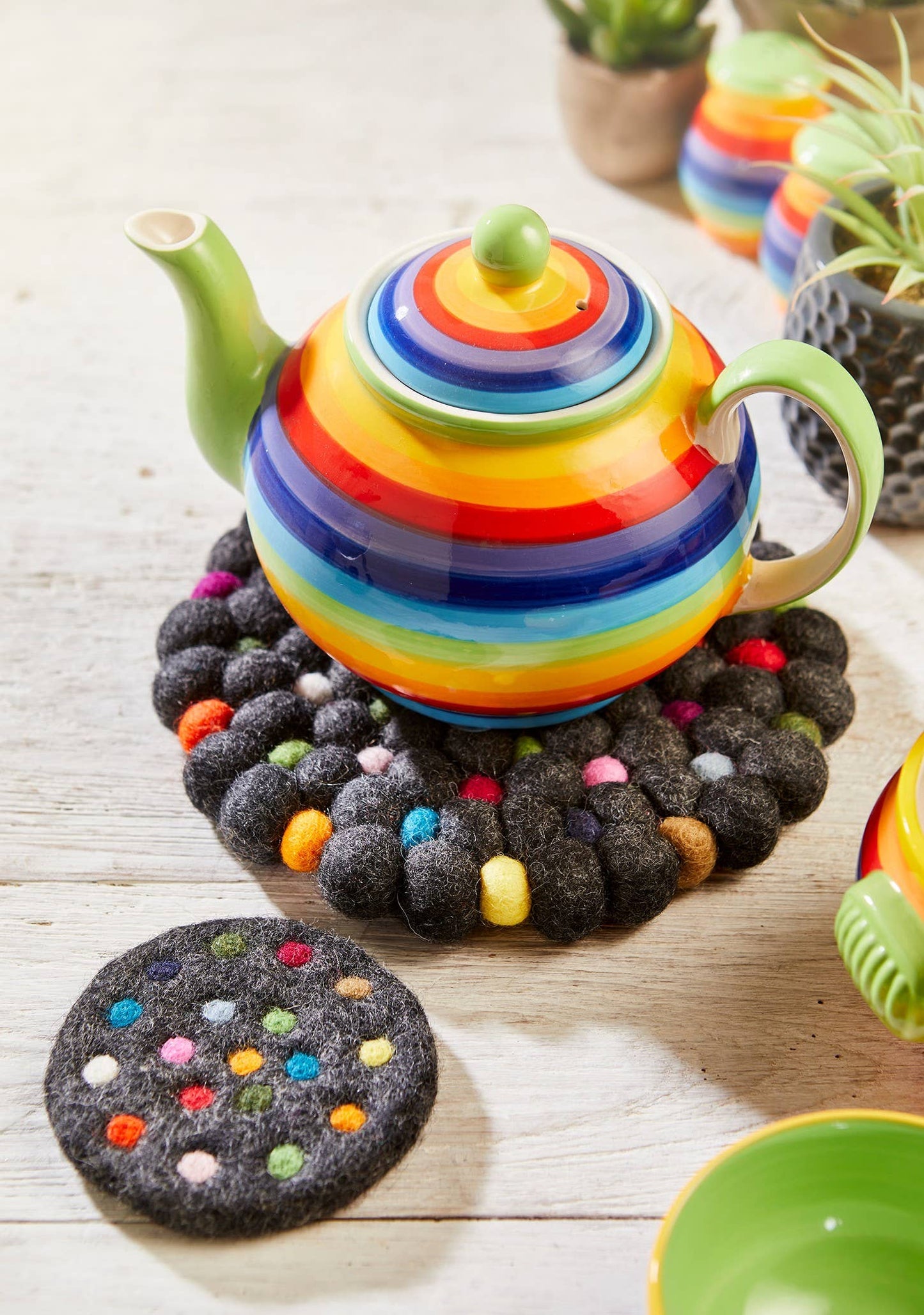 Felt Ball Trivet, Rainbow Ball Decoration