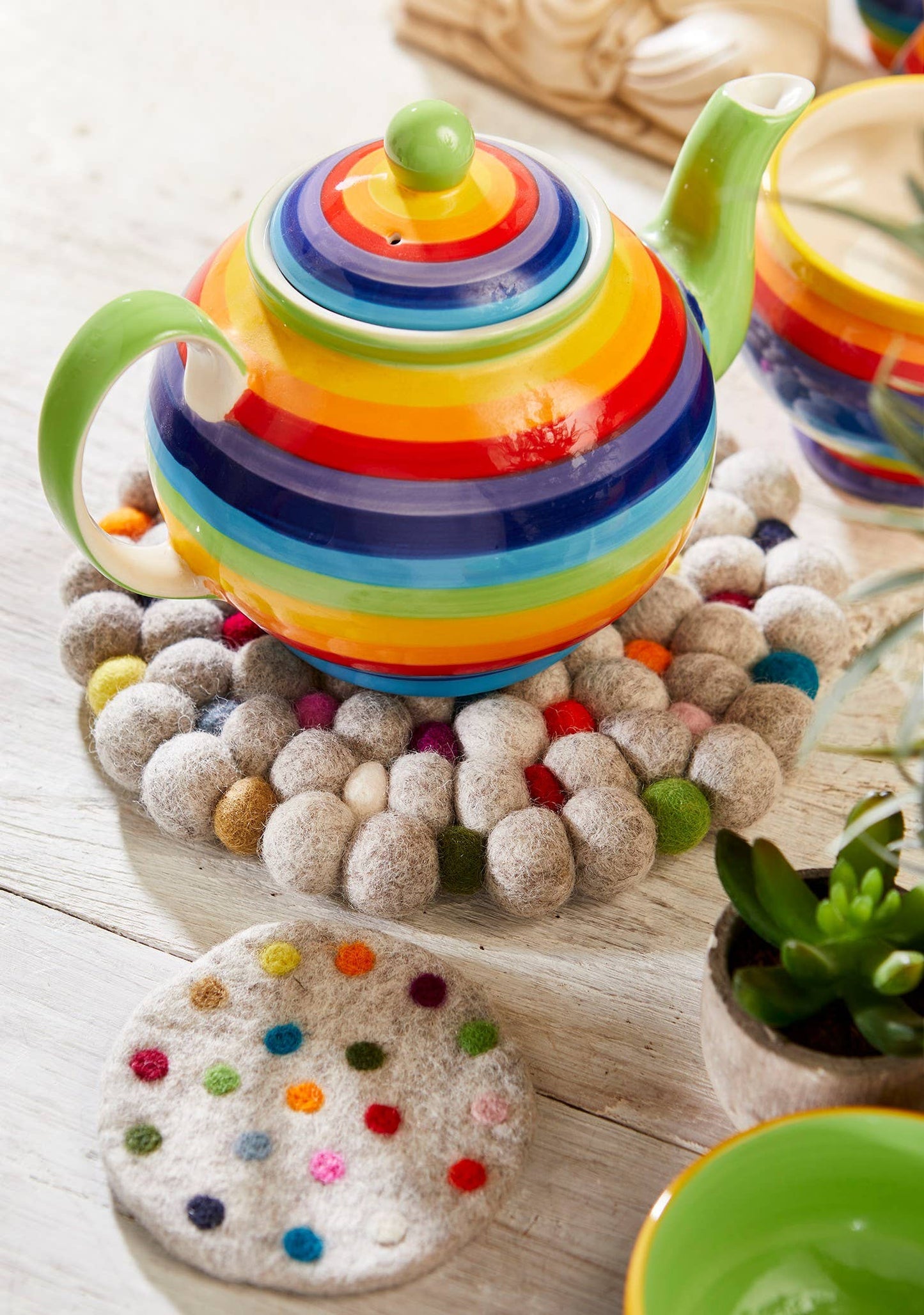 Felt Ball Trivet, Rainbow Ball Decoration