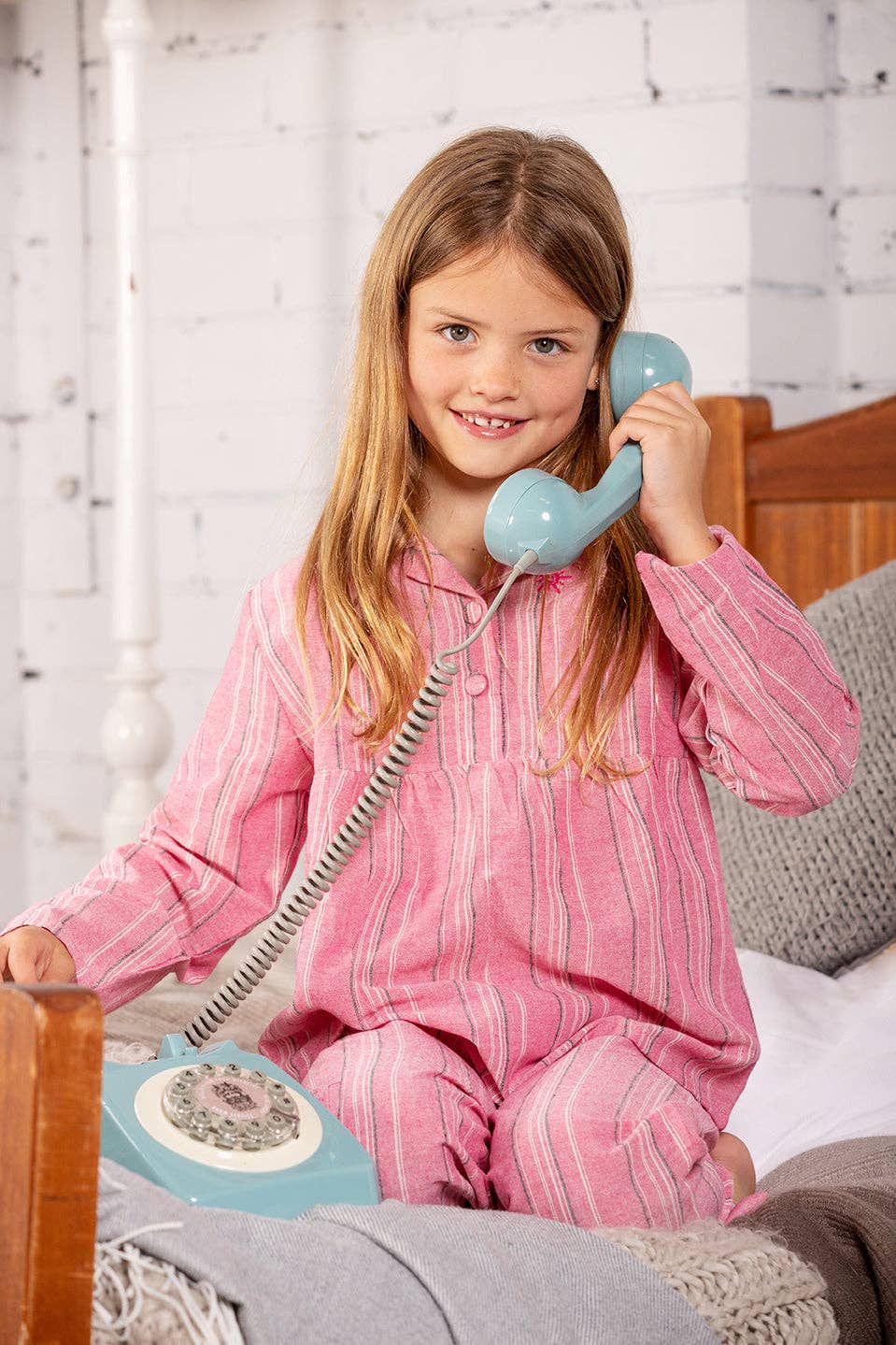 Blake Classic Pink Linen Striped Kids Pyjama Set