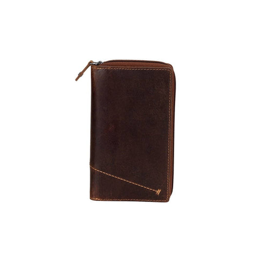 Wildera Leather “Aurora” Ladies’ Long Leather Wallet – Zip-Around RFID Wallet in Sandel