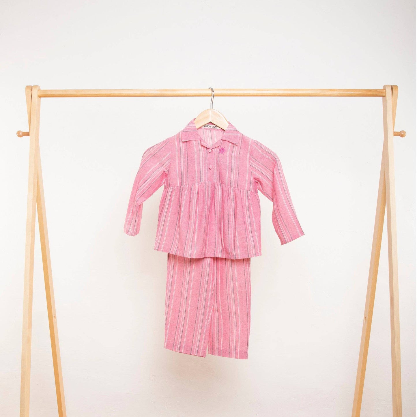 Blake Classic Pink Linen Striped Kids Pyjama Set
